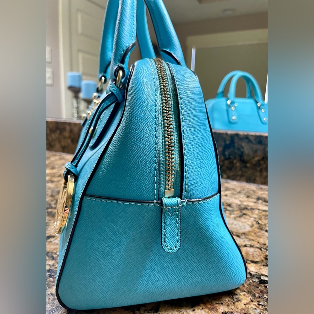 Michael Kors Satchel Bag Purse Removable Crossbody Rare Aqua Color Preloved - Picture 5 of 13
